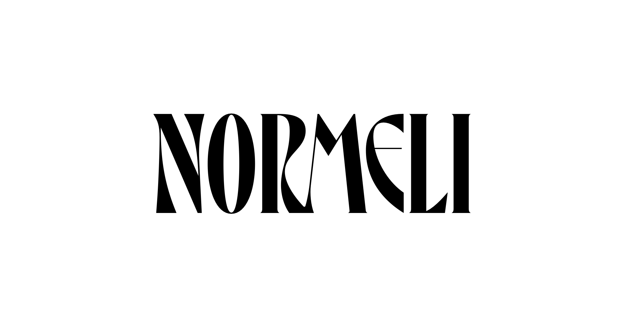 Normeli logo in bold, elegant black typography with unique curves and sharp angles, displayed on a white background.